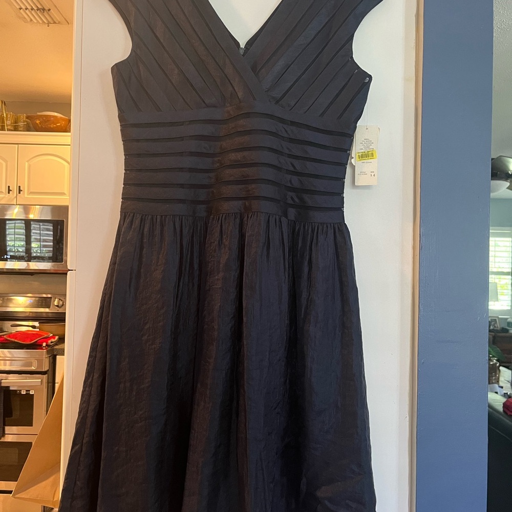 Adrianna Papell Deep Navy Ruched Fit and Flare Cocktail Dress
